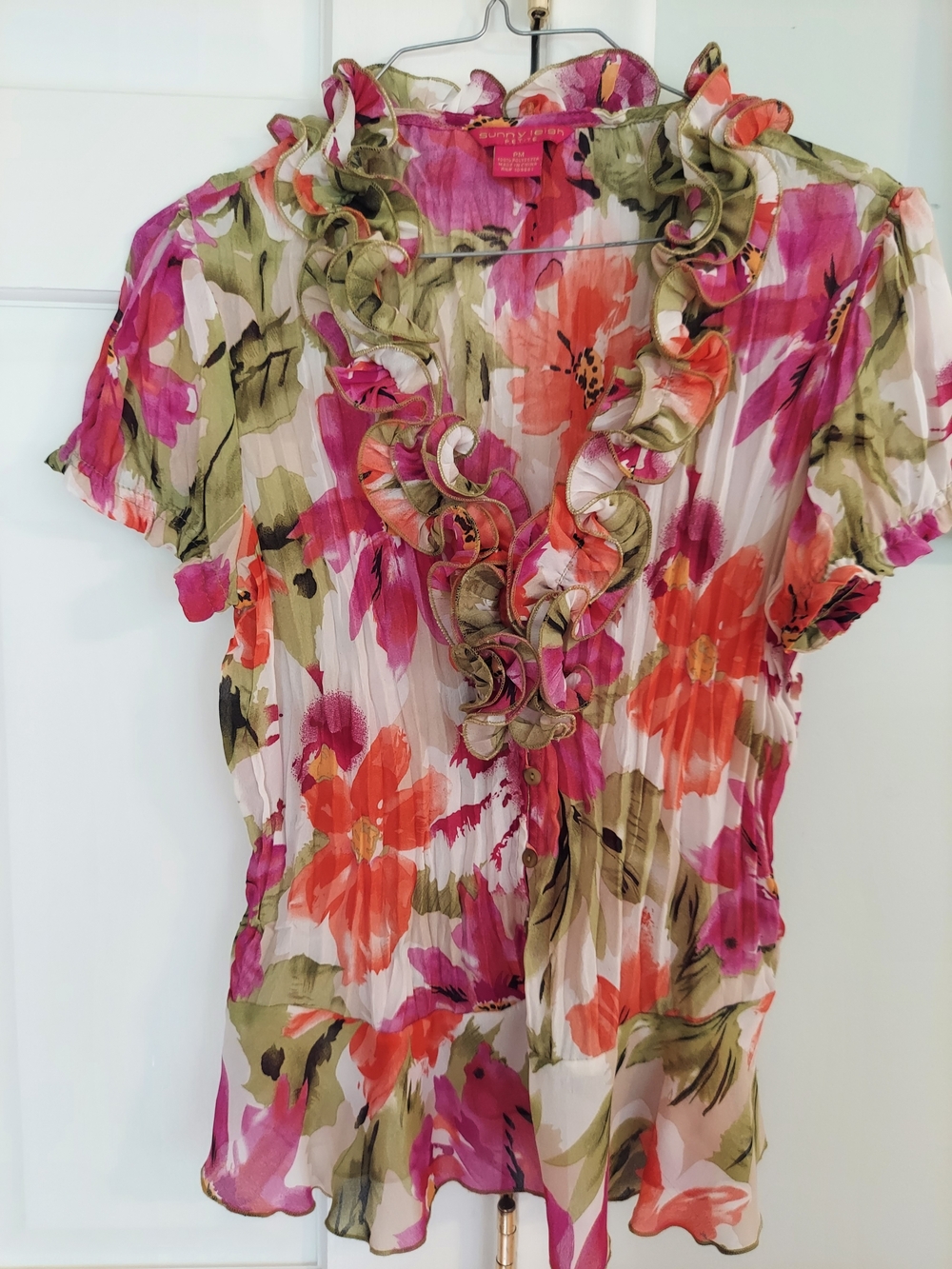 Sunny Leigh Floral Ruffle Blouse - Pink, Orange, Green